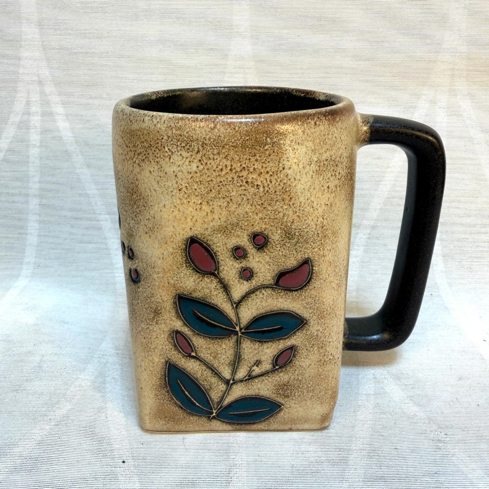 Mara Mexico Studio Pottery Floral Mug Hand Painted Stoneware Signed - NEW